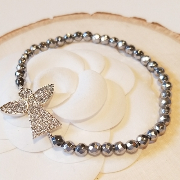 NEW Pave CZ Angel Hematite Stretch Bracelet - Picture 4 of 5